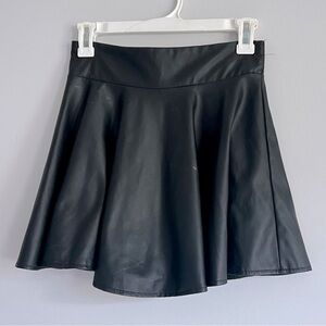Black faux leather A line skater mini skirt